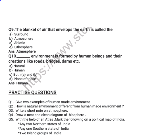cbse class 7 social science our environment worksheet